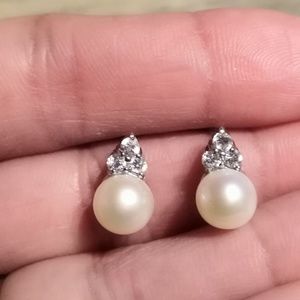 Genuine Pearl earrings w/ crown of cz Sterling